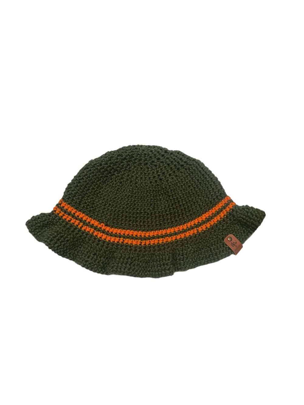 NRD Olive Green Crochet Bucket Hat with Orange Stripe